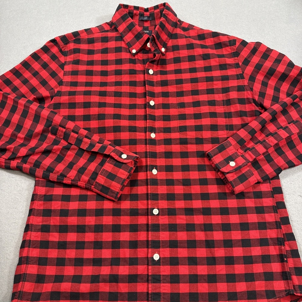 FLANNEL SHIRT J Crew MEN LARGE Oxford Shirt Slim Fit Button Down Buffalo Check